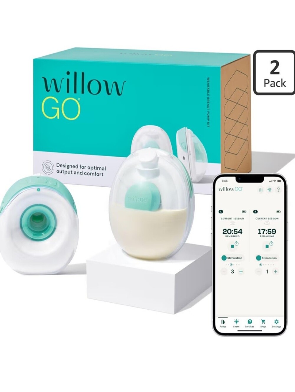 Willow GO Set of Wearable Breast Pump - Teal/White